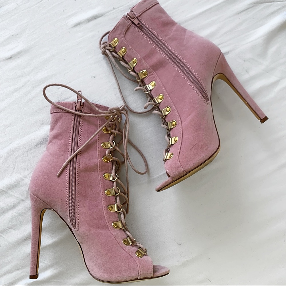 Pink Strap Ankle Boot Heels
